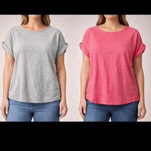 Spring Ready Bundle 🌸 2 Lightweight Textured Blouses Pink & Soft Sage Green XL